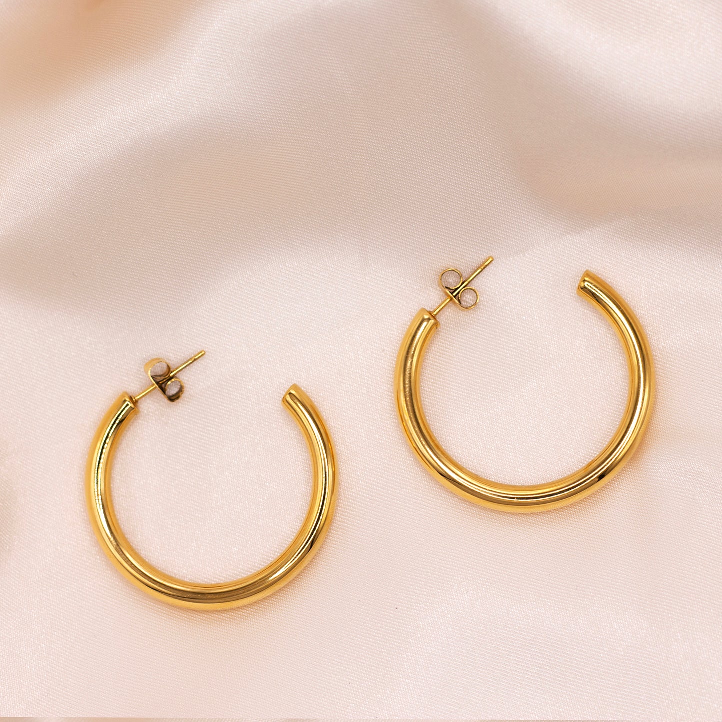 Gold Hoop Earrings - Hollow 35mm