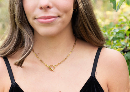 Toggle Clasp Gold Paperclip Chain Necklace
