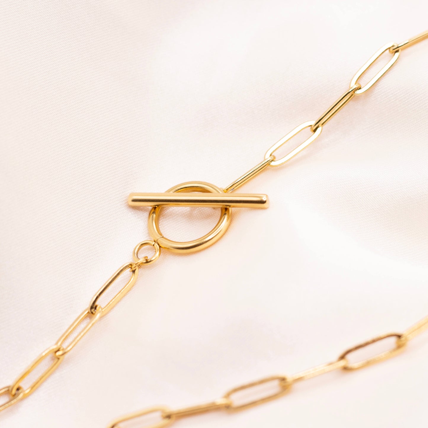 Toggle Clasp Paperclip Necklace with Gold-plated stianless steel chain.