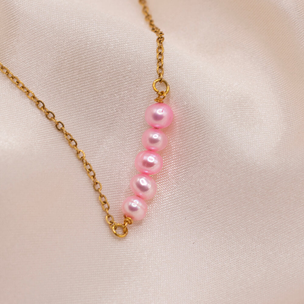 Pink freshwater pearl bar necklace with gold chain